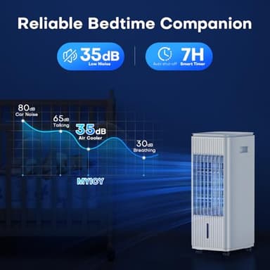 MYICY 3-IN-1 Windowless Air Conditioner w/Double Tanks, Smart Timer, 3 Ice Packs, 60W Evaporative Air Cooler, 70° Oscillation, 3-Speed 25-INCH Swamp Cooler Air Conditioner Portable for Room - Image 6