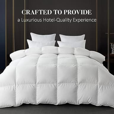 WhatsBedding Feather Down Fiber Comforter,Filled with Feather and Down Fiber, All Season White Luxury Bed Comforter,Ultra Soft 100% Cotton Duvet Insert,King Size 106"x90" - Image 2