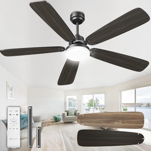 Ceiling Fans with Lights and Remote, 52 Inch Modern Ceiling Fan with Light, Downrod & Flush Mount, Quiet DC Motor, Dual Finish 5 Blades Ceiling Fan for Bedroom Living Room Farmhouse Indoor - Image 1