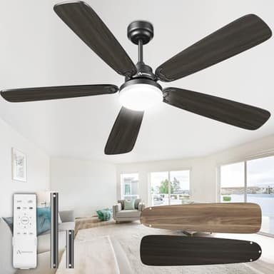 Ceiling Fans with Lights and Remote, 52 Inch Modern Ceiling Fan with Light, Downrod & Flush Mount, Quiet DC Motor, Dual Finish 5 Blades Ceiling Fan for Bedroom Living Room Farmhouse Indoor - Image 1