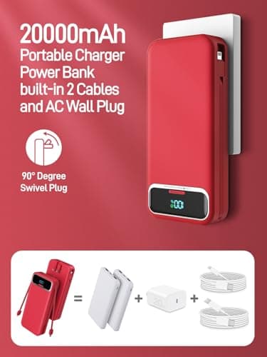 Portable Charger Power Bank with Built in Cables and AC Wall Plug,PD20W&SCP22.5W USB-C Super Fast Charging,20000mAh Travel Phone Charging,LED Display Battery Pack Compatible All iPhone Samsung etc - Image 2