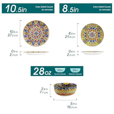 vancasso 18 Pieces Dinnerware Sets, Plates and Bowls Set, Porcelain Dishes Set for 6, Microwave and Dishwasher Safe, Scratch Resistant, Bohemian Style Dining Ware Service for 6, Series SIMI - Image 2