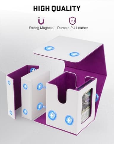 ZLCA MTG Commander Deck Box with Display Window, Card Deck Box Holds 100 Double-Sleeved Cards with Dice Tray & 35pt Magnetic Card Holder(White& Purple) - Image 5