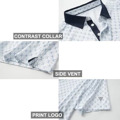 Golf Shirts for Men Dry Fit Short Sleeve Print Performance Moisture Wicking Polo Shirt White - Image 4