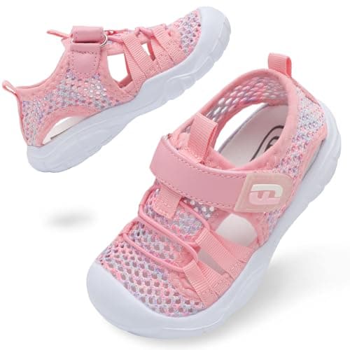 JOINFREE Toddler Girls Water Shoes Quick-Dry Sandals Sneakers Beach Surf Barefoot Lightweight Non-Slip Breathable Swim Shoes Sandals 9 Toddler Mesh MultiPink - Image 1