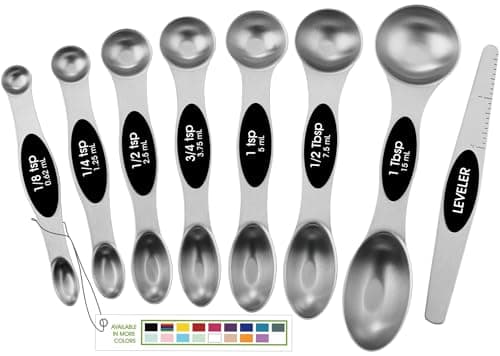 Spring Chef Stainless Steel Magnetic Measuring Spoons Set with Strong N45 Magnets, Heavy Duty Metal Kitchen Gadgets for Baking & Cooking, Fits in Most Kitchen Spice Jars, Set of 8 with Leveler, Black - Image 1