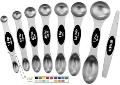Spring Chef Stainless Steel Magnetic Measuring Spoons Set with Strong N45 Magnets, Heavy Duty Metal Kitchen Gadgets for Baking & Cooking, Fits in Most Kitchen Spice Jars, Set of 8 with Leveler, Black - Image 1
