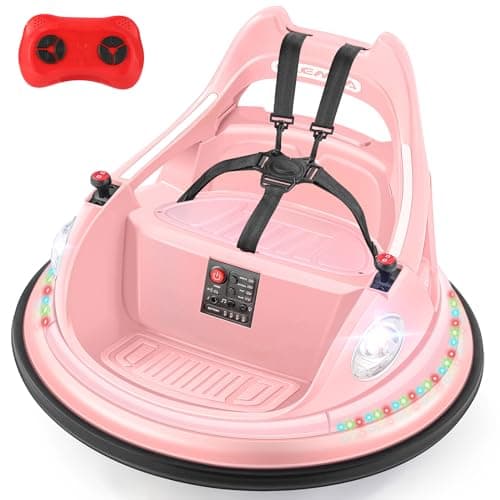 ELEMARA Bumper Car for Kids,1.9mph Max,12V Toddler Ride on Toys with Remote Control,2-Speed,2 Playing Modes,360 Degree Spin,Bumping Toy Gifts W/Bluetooth,5 LED Lights Modes,DIY Stickers,Pink - Image 1