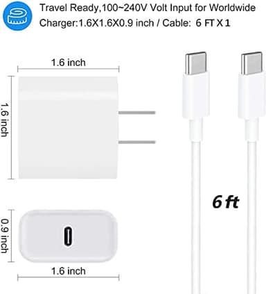 USB C Fast Charger for Apple iPad Pro 13/12.9/11 in 2025-2018,iPad 11th(A16),iPad Air 5th/Mini 7th,iPhone 17/16/15 Series,USB C Charger Fast Charging Adapter Wall Block with 6FT USBC to C Cable Cord - Image 5