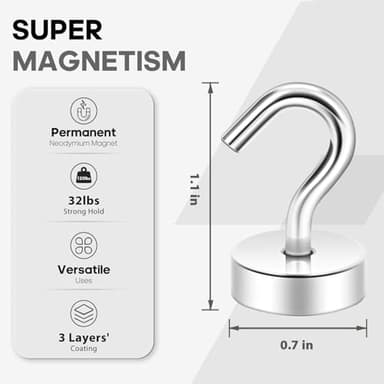 Neosmuk Magnetic Hooks, Cruise Ship Essentials, 30lb+ Heavy Duty Magnetic Hooks for Cruise Cabins, Refrigerator, Grill, Hanging, and Travel | Extra Strong Must-Haves Magnet Hook,Silver, 5 Pack - Image 6