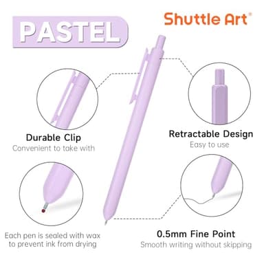 Shuttle Art Retractable Pastel Gel Ink Pens, 15 Pack Black Ink Pens, Cute Pens 0.5mm Fine Point for Writing Journaling Taking Notes School Office Home - Image 3