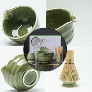 Buucup Matcha Set, Matcha Bowl with Spout, Matcha Whisk and Holder, Bamboo matcha Scoop and Stainless Sifter - 5 Pcs Jade Green Matcha Set Kit for Matcha Lover - Image 2