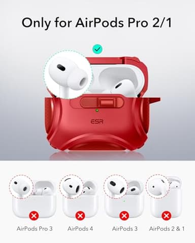 ESR for AirPods Pro 2 Case (2023/2022/2019, 2nd/1st Gen), Compatible with AirPods Pro 2nd Generation (USB-C/Lightning Cable), Effortless MagSafe, Drop-Proof Lock, Easy Open, Cyber Series,Dark Red - Image 2