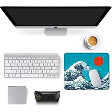 Auhoahsil Mouse Pad, 12 x 10 in Japanese Style Wave Computer Mouse Pad for Desk, Premium-Textured Non-Slip Rubber Stitched Edges Waterproof Square Mouse Mat for Gaming Work Wireless Mice, Blue - Image 2