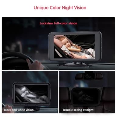 LUCKVIEW BM2 Car Camera for Baby, 5.2" 1080P Screen with 3X Zoom, Clear Rear-Facing View, 360° Rotating Lens, Easy Installation – Safety for Infants and Pets - Image 6
