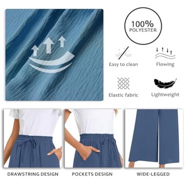 Bestbee Womens Plus Size Palazzo Pants Dressy Casual Wide Leg Slacks Elastic Waist Business Flowy Pants with Pockets, XL, Black-White Flower - Image 5