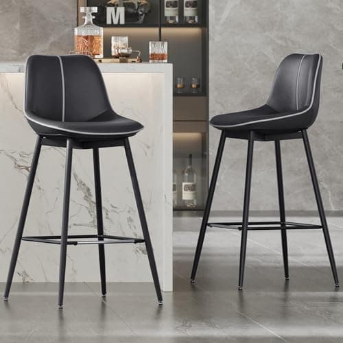VASAGLE Bar Stools Set of 2, Bar Height Bar Stools with Back, Ergonomic Backrest, Synthetic Leather, Metal Legs, 28.7-Inch Tall Barstools for Kitchen Island Home Bar, Easy Assembly, Ink Black - Image 1