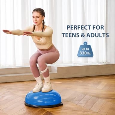 ZELUS Balance Ball Trainer with Resistance Bands and Foot Pump, Inflatable Yoga Ball for Home Gym Workouts, 23 Inch Exercise Half Ball for Balance Training Core Strength Fitness More, 330lb Cap - Image 4
