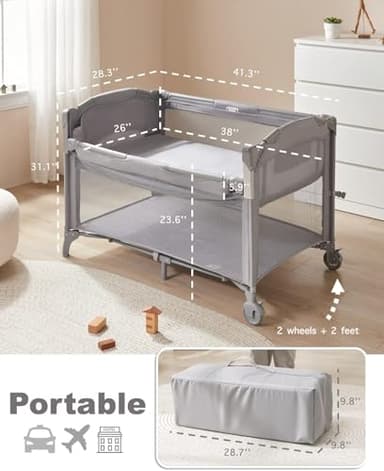 BEKA 4 in 1 Baby Bassinet Bedside Sleeper, Baby Bedside Crib 4 Functions, Bedside Bassinet Crib Sleeper, Playard, Changing Table, Baby Bassinet for Newborn Baby - Image 6