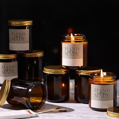 LETINE 12 Pack, 8 OZ Thick Amber Glass Jars with Gold Lids - Candle Vessels for Candle Making, Glass Candle Jars with Lids, Empty Candle Jars for Sugar Scrubs, Herbs, and Bridesmaids Proposal Gifts - Image 1