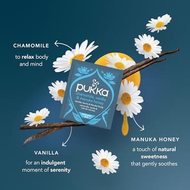 Pukka Calming Chamomile, Vanilla & Manuka Honey Organic Herbal Tea, Soothing Organic Tea Infusion Selection, Honey & Fennel Blend, Caffeine Free, 80 Total Bags (20ct - Pack of 4) - Image 4