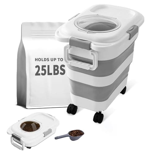 nxizoli 25 Lbs Dog Food Storage Container, Collapsible Dog Food Container with Scoop for Pet/Dog/Cat/Bird Food,Keep Dry Food Fresh,Easy to Move (White) - Image 1