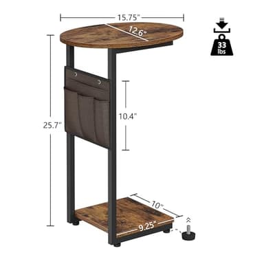 Vagusicc C Shaped End Table for Couch, Side Table Small End Table, Couch Side Table for Small Spaces, Slide Under Sofa TV Tray with Metal Frame for Living Room, Bedroom (Brown) - Image 2