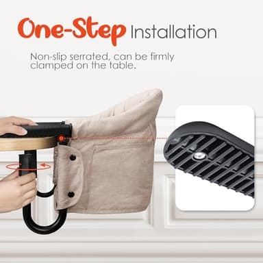 Hook On High Chair - Portable & Foldable for Babies 6-36 Months, Family & Travel Use with Carry Bag(Khaki) - Image 4