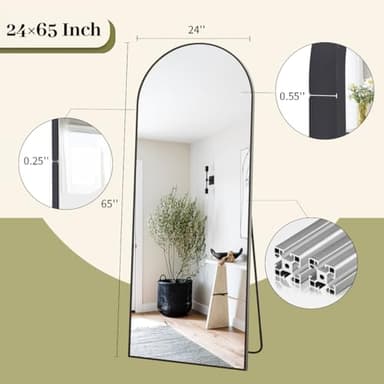 BEAUTYPEAK 65"x24" Full Length Mirror, Arch Full Body Floor Mirror, Wall Mirrors Hanging or Leaning Arched-Top with Stand for Bedroom, Dressing Room, Black - Image 7