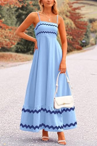 PRETTYGARDEN Women's 2025 Summer Flowy Maxi Dress Casual Sleeveless Spaghetti Strap Ruffle Beach Long Dresses (Light Blue,Medium) - Image 5