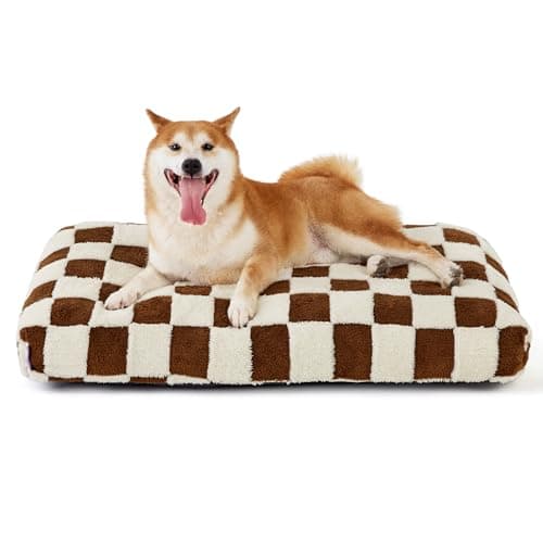 Lesure Dog Beds Large Sized-Thick Shredded Chopped Foam Pet Bed Indoor with Removable Cover, Cute Modern Fuzzy Plush & Anti Slip Bottom, Brown - Image 1