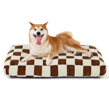 Lesure Dog Beds Large Sized-Thick Shredded Chopped Foam Pet Bed Indoor with Removable Cover, Cute Modern Fuzzy Plush & Anti Slip Bottom, Brown - Image 1