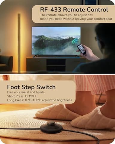 EDISHINE Wood LED Corner Floor Lamp, Modern Dimmable Light with Remote, Minimalist Standing Floor Lamps for Living Room, Bedroom, Office, 7 Color Temperature 2700~6000K, 48.43" - Image 5