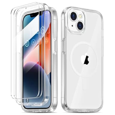 COOLQO Magnetic for iPhone 14/iPhone 13 Case with Screen Protectors, Compatible with MagSafe, Military Grade Drop Protection, Dual Layer Design Heavy Duty Protective Shockproof Phone Case, Clear - Image 1