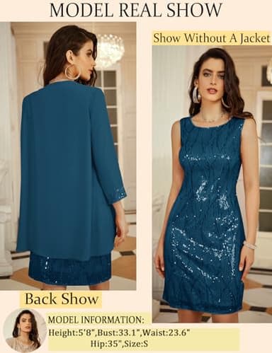 Plus Size Sequin Dresses Mother of Bride Dresses for Women 2025 Fashion Peacock Blue XXL - Image 3