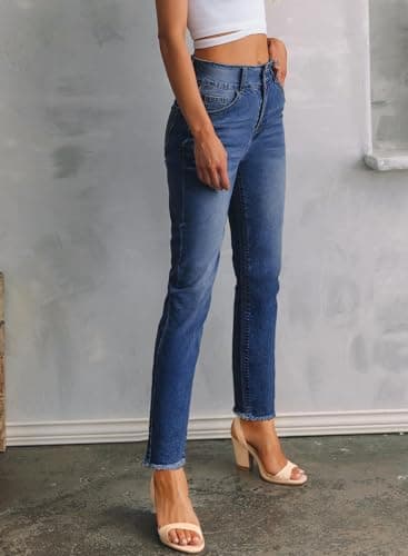 Sidefeel Women's Petite Jeans High Waisted Wide Leg Jeans Strechy Straight Leg Zimbaplatinum Denim Pants Size 14 Bluing - Image 4