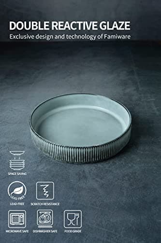 famiware Star 8.25" Pasta Bowls, Large Dinner Bowls Set of 4, Salad Bowl Plates, Shallow Bowls for Eating, Smoky Blue - Image 3