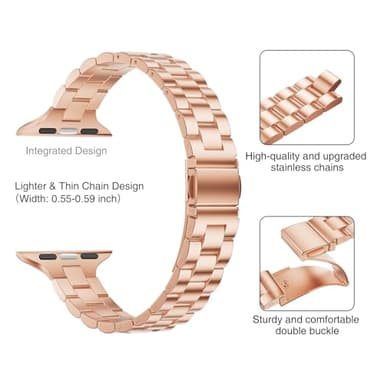 OMIU Thin Band Compatible with Apple Watch 40mm 38mm 41mm 42mm 44mm 45mm 49mm, Premium Stainless Steel Metal Replacement Adjustable Wristband Strap for iWatch Ultra SE Series 9/8/7/6/5/4/3/2/1 Women - Image 4