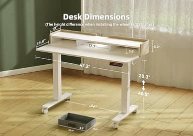 YDN Electric Standing Desk with Drawers, Adjustable Height Stand Up Desk, 48 inch Electric Sit Stand Computer Desk for Home Office, White - Image 3
