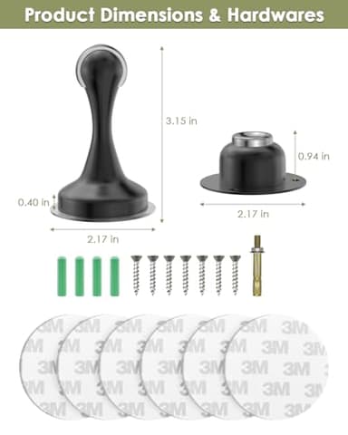 Door Stoppers, Magnetic Door Stop 2 Pack Adhesive Stick & Screws Stainless Steel, Door Stop Holder to Keep Door Open Wall & Floor Mount, Magnetic Door Catch Stoppers for Bottom of Door, Black - Image 2