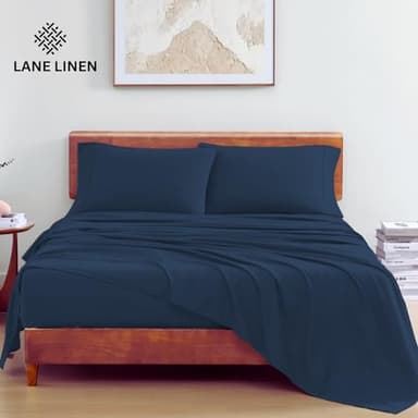 LANE LINEN 100% Organic Cotton Twin Bed Sheet Set, Luxury Hotel Style Fade Resistant Deep Pocket Machine Washable Twin Size Sheet Set, Eco Friendly Mercerized Cotton Sheets- Estate Blue - Image 2