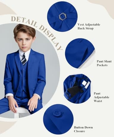 Boys Suit,Kids Slim Fit Dress Clothes Ring Bearer Outfit for Wedding Royal Blue Size 5 - Image 2