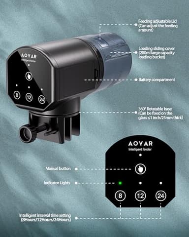 Automatic Fish Feeder Dispenser for Aquarium: 200ml Large Capacity Auto Feeders for Small Tank Turtle Betta Koi - Battery Food Feeding Timer for Flakes Pellet Vacation Weekend Day - Image 8