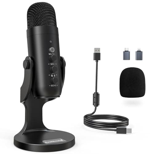 ZealSound USB Microphone,Condenser Computer PC Mic,Plug&Play Gaming Microphones for PS 4&5.Headphone Output&Volume Control,Mic Gain Control,Mute Button Vocal,YouTube Podcast on Mac&Windows(Black) - Image 1
