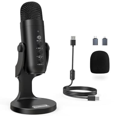 ZealSound USB Microphone,Condenser Computer PC Mic,Plug&Play Gaming Microphones for PS 4&5.Headphone Output&Volume Control,Mic Gain Control,Mute Button Vocal,YouTube Podcast on Mac&Windows(Black) - Image 1