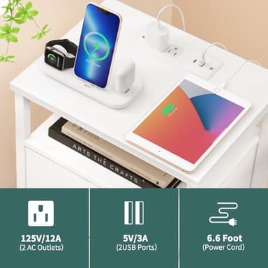 Yoobure Night Stand with Charging Station, 16 Colors LED Nightstand with USB Ports and Outlets, End Table with 3 Fabric Drawers and Storage Shelf, Bedside Tables Small Dresser for Small Space White - Image 5