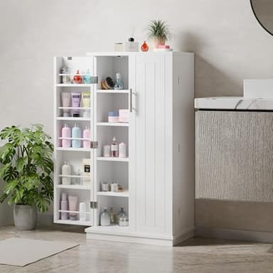 Shintenchi Kitchen Pantry Cabinet,5 - Layer Storage Cupboard with Adjustable Shelves for Organizing and Storing Food Items,47'' Versatile Buffet Sideboard for Kitchen, Bathroom and Laundry,White - Image 3