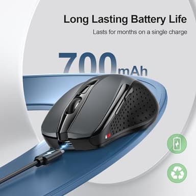 TECKNET Wireless Mouse (BT5.0/3.0 & 2.4G) Rechargeable 4800 DPI Silent USB A & Bluetooth Mouse 6 Buttons, Wide Compatibility - Grey - Image 3