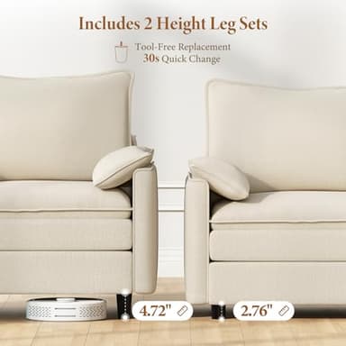 Vesgantti 108" Modular Sectional Sofa, Comfy Cloud Couch with Movable Ottoman Deep Seat Chenille L Shaped Modular Sofa, Sectional Couches for Living Room, Bedroom and Apartment, Beige - Image 3