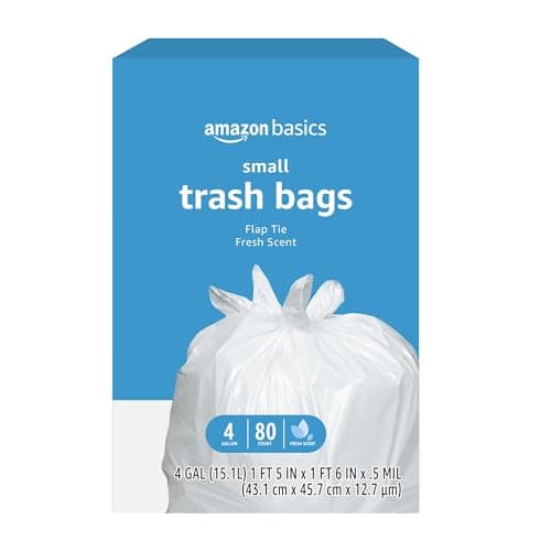 Amazon Basics 4 Gallon Trash Bags, Flap Ties, Fresh Scent, 80 Count, Pack of 1 - Image 1